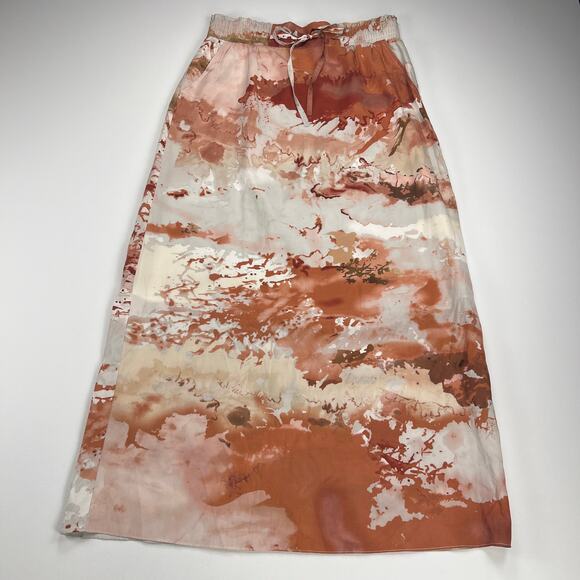 Vivienne Tam Watercolor Abstract Silk Blend Maxi Skirt Terra Cotta Cream Size 8 - Picture 6 of 13